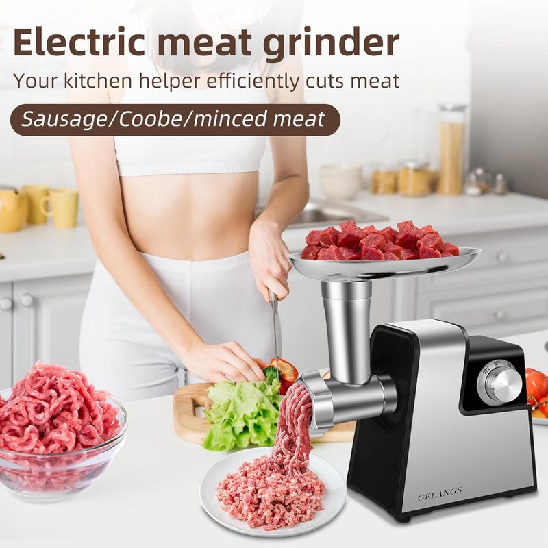 GELANGS Electric Meat Grinder，350W(2800W Max) Sausage Stuffer Maker with Sausage Stuffer Tubes & Kubbe Kit，Food Grinder with Blade & 3 Plates For Home Kitchen Use - Image 2